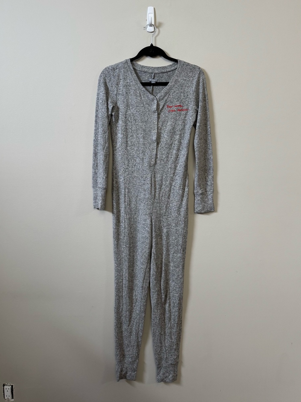 AERIE Dear Santa I can explain… grey super soft plush onesie pajama